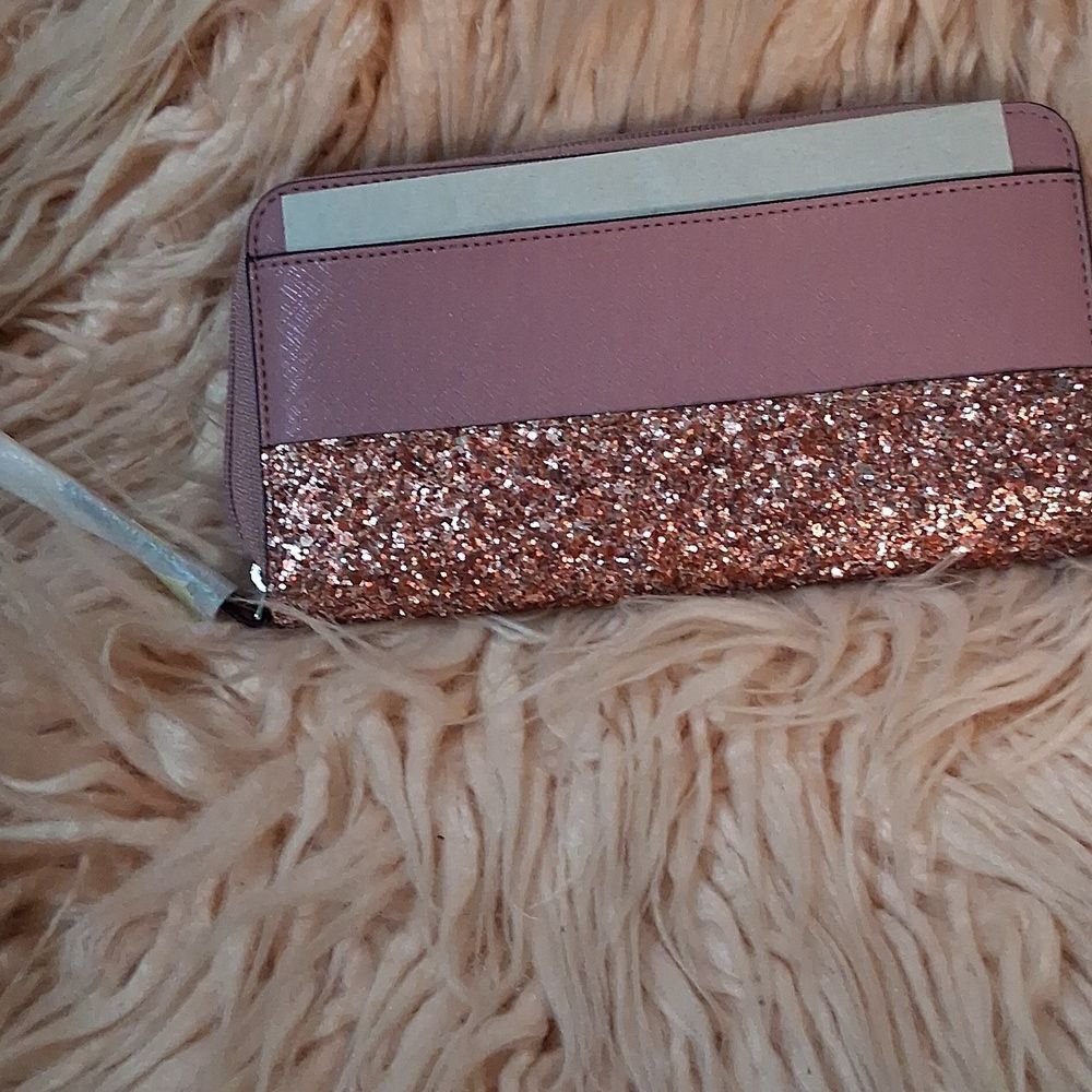 NWT Kate Spade Dusty Peony Greta Court Saffiano Pink Glitter Full Size Wallet - Picture 3 of 4